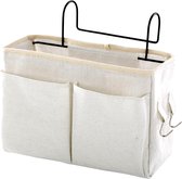 Bed organizer met beugel - Opbergtas voor bed of bank - Universeel - Ophang model - Met verschillende vakjes en haakjes - Beige