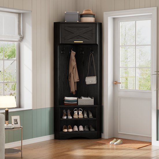 Sweiko Hoek kledingkast - Schoenenkast - met 4 haken - 75*53*180cm - Zwart