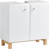 SoBuy Wastafel Onderkast - Wastafelmeubel - Wastafelkast met 2 Deur voor Badkamer - Wit, 60x30x60 cm, BZR92-W