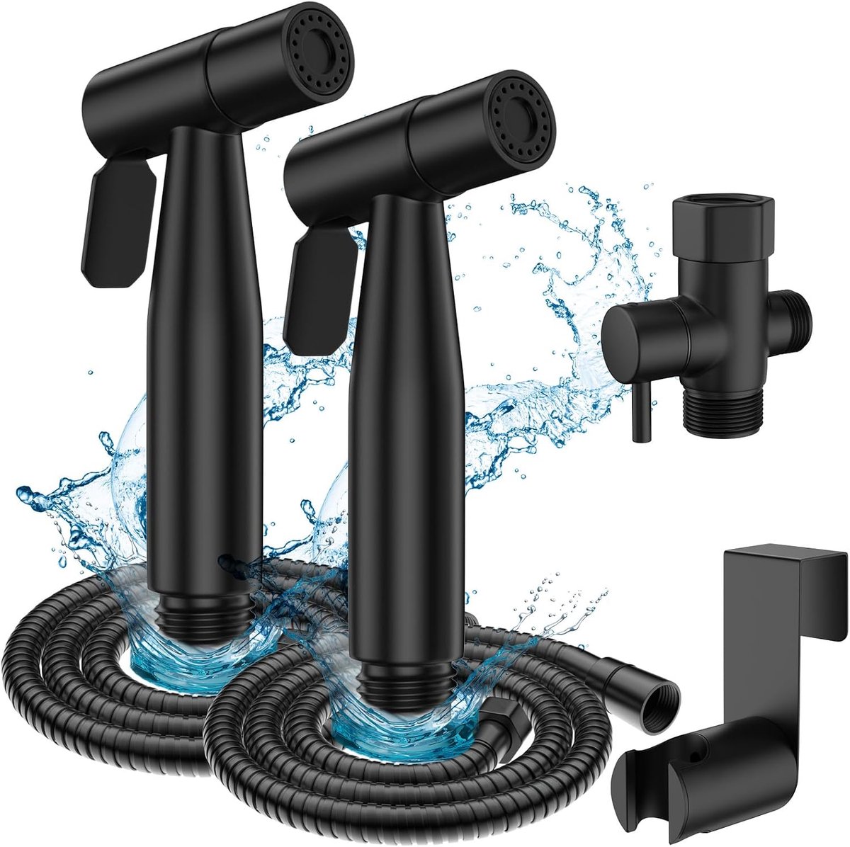 Toilet Bidet Sprayer – Handheld Spray Kit with Adjustable Pressure – Stainless Steel – Easy Installation (2-Pack, Matte Black)