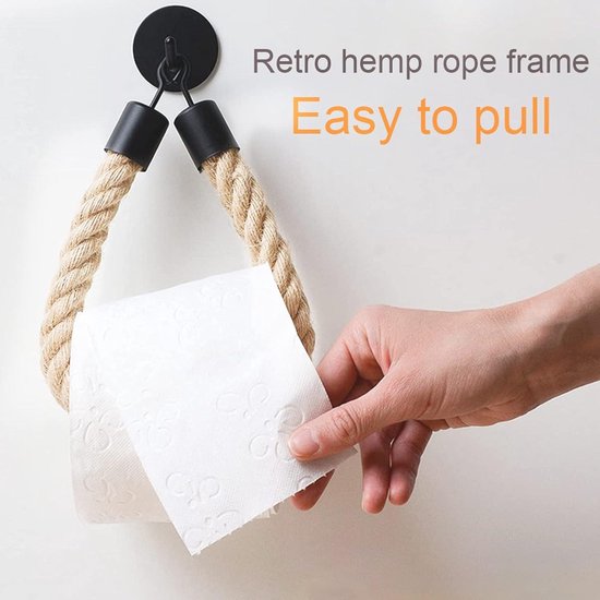 Toiletpapierhouder van henneptouw voor wandmontage - Industriële wc-rolhouder en handdoekhouder - Vintage design voor badkamer - Duurzaam touw.
