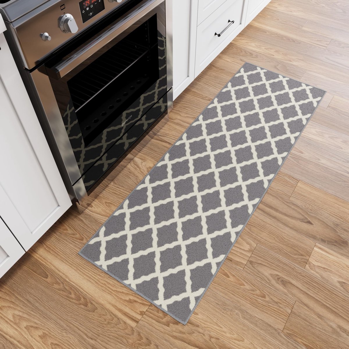 Ibenzoa® Glamoureuze tapijtloper met slipvaste achterkant en stijlvol roosterpatroon, 50 x 150 cm, grijs