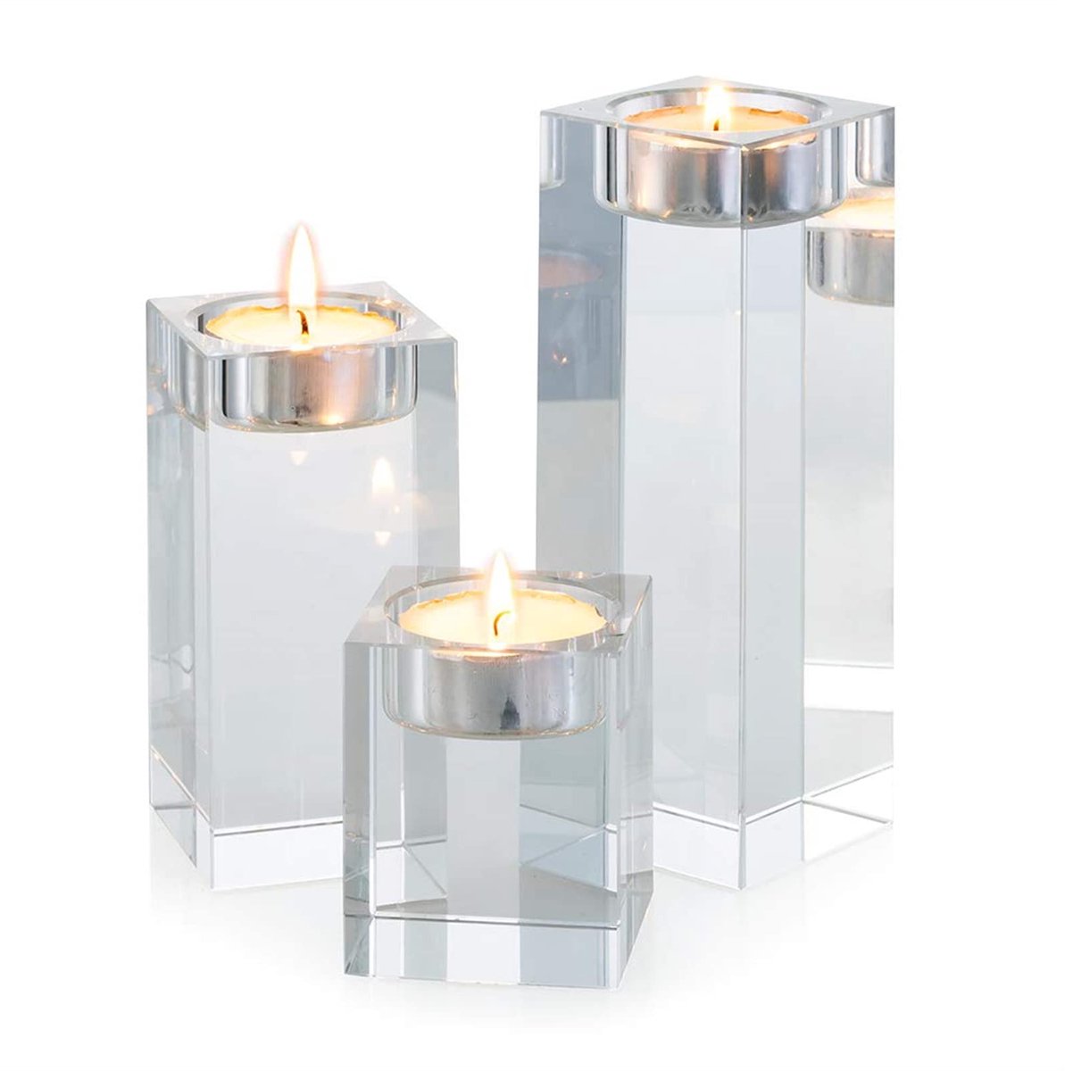 Ibenzoa Set van 3 Luxe K9 Kristalglazen Kandelaars voor Elegant Diner en Decoratie transparant