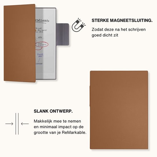 Lunso ReMarkable Paper Pro Slim magnetisch sleepcover PU leer hoes - Bruin van Lunso — afbeelding 2