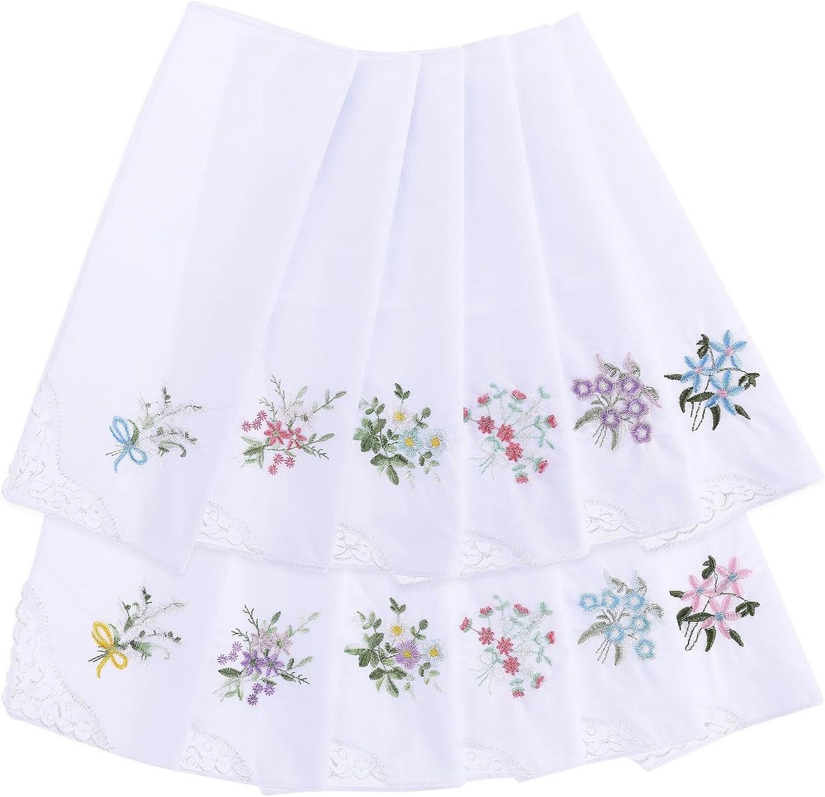 12 stuks katoenen dames zakdoeken met bloemen motief - Vintage geborduurd - Ideaal voor bruiloft en feest - 28 x 28 cm - Wit