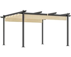 Outsunny Pergola ca. 4x4m Garten Pavillon, Terrassenüberdachung aus Aluminium, Gartenpavillon mit verstellbares Dach, Freistehend, Sonnenschutz für Terrasse und Garten, Beige