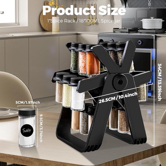 Spice Rack with 18 Spice Jars 360° Rotating Organiser for Spice Storage ...