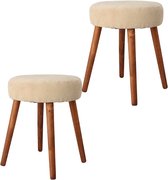 Home & Styling Bijzet krukje Furni - 2x - creme wit - hout/stof - D35 x H45 cm - Meubels - Zitten
