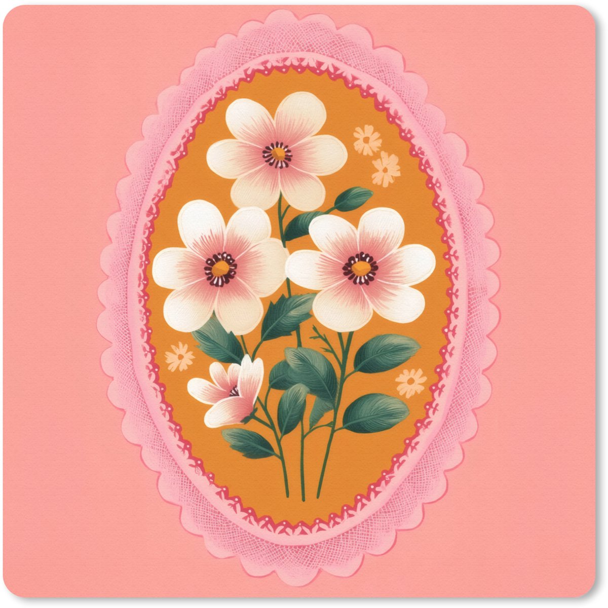 Muismat 30x30 cm - Mousepad Illustratie - Bloemen - Rand - Roze - Muismatten