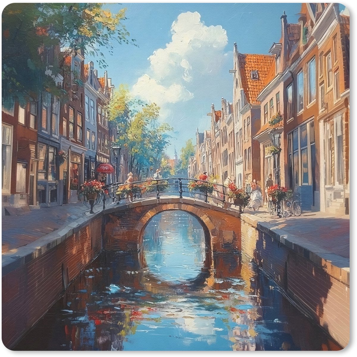 Muismat 30x30 cm - Mousepad Stad - Gracht - Zon - Fietsen - Muismatten