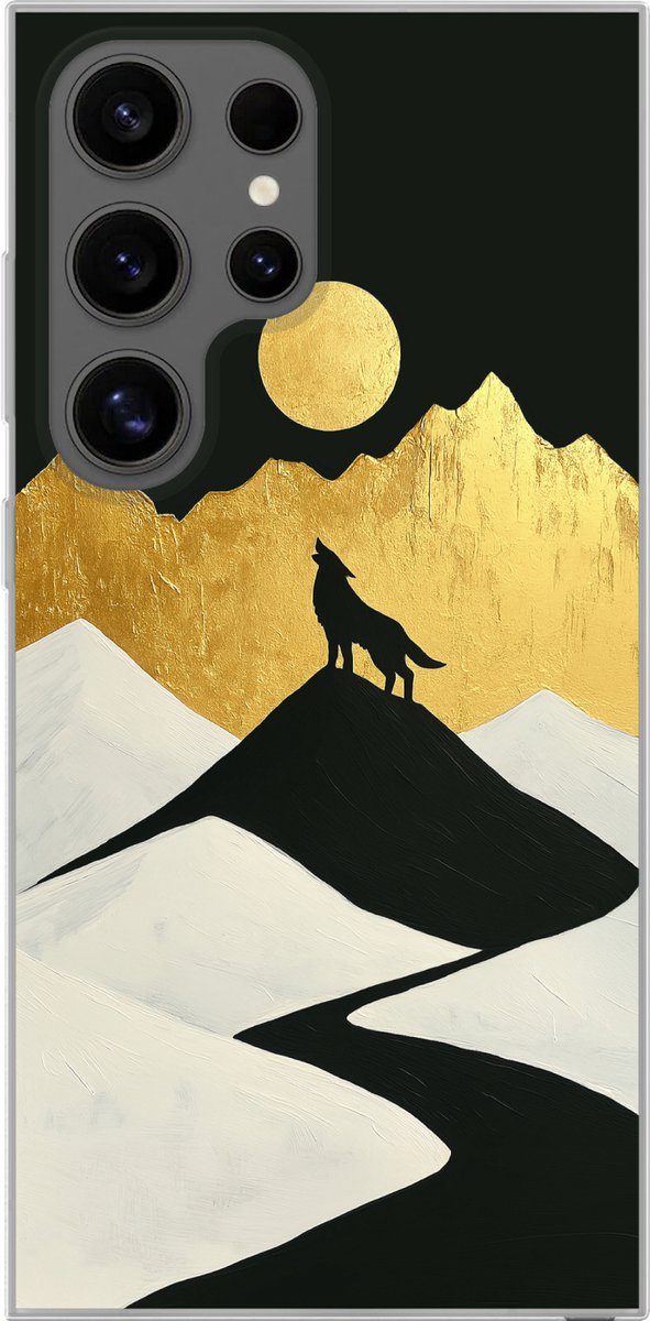 Telefoonhoesje Geschikt voor Samsung Galaxy S24 Ultra hoesje - Wolf - Bergen - Maan - Zwart - Siliconen Telefoonhoesje Telefoonhoesje