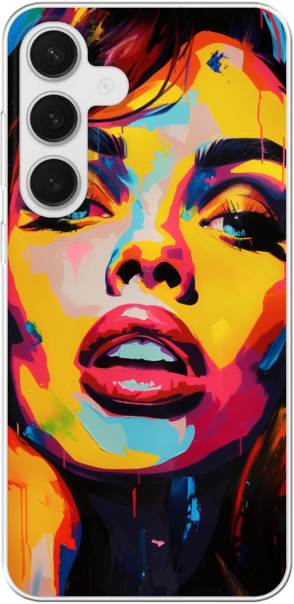 Telefoonhoesje Geschikt voor Samsung Galaxy S25 Plus hoesje - Vrouw - Gezicht - Kleurrijk - Siliconen Telefoonhoesje Telefoonhoesje