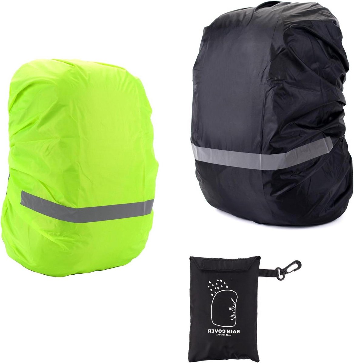 Regenhoezen schooltas - Set van 3 stuks, waterdicht met reflecterende strepen, 30-41 liter, geschikt voor wandelen en kamperen, regenbescherming rugzak.