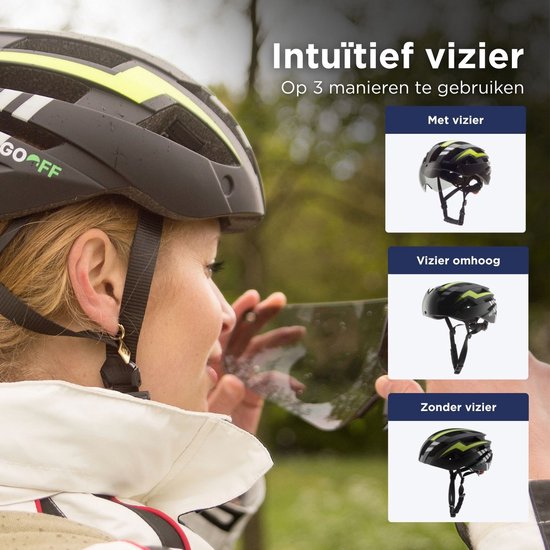 Casque de vélo GOOFF Blitz (visière transparente) 3-en-1 - ventilation maximale - avec lumière LED - jaune fluo taille M