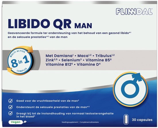 Flinndal Libido QR - ter ondersteuning - ter ondersteuning van een gezond libido bij mannen - 30 capsules