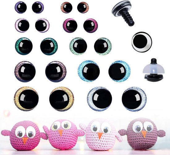 TOAOB 180 stuks Wiebelogen Knoopogen om op te Naaien Ronde Zwarte 15 mm 18 mm 20 mm Kunststof Googly Eyes voor DIY Scrapbooking Ambachten Speelgoed Accessoires