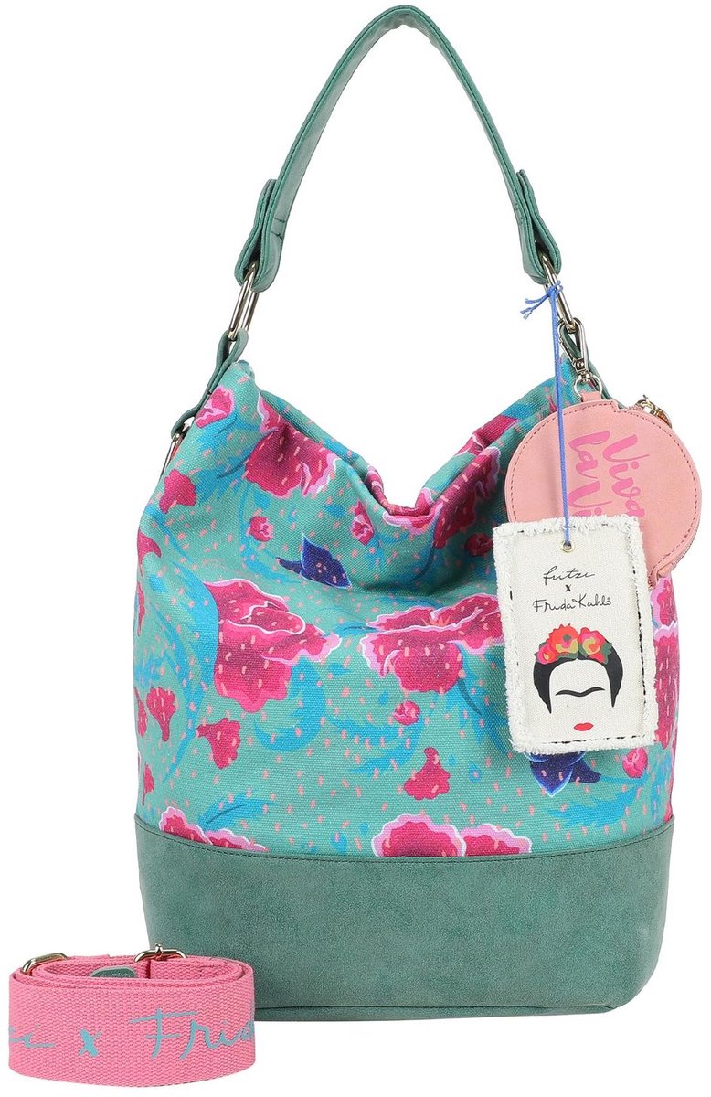 Fritzi aus Preußen schoudertas utensil zak Izzy07 Fritzi x Frida Kahlo Limited Canvas Hobo Bag Flower Green groene