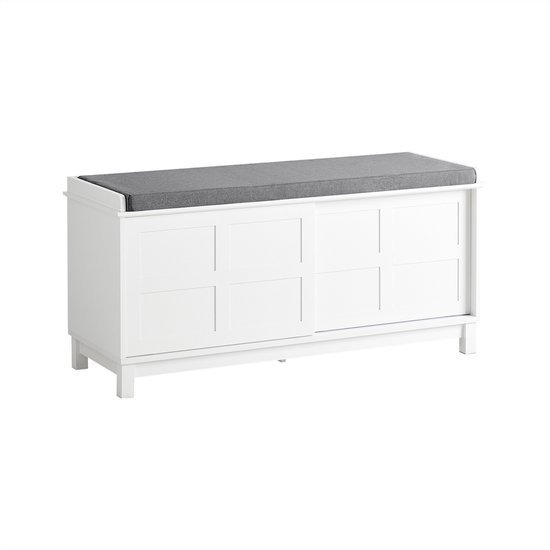 Banc de rangement SoBuy avec kussen rembourré - Meuble à chaussures d'entrée avec 2 portes coulissantes - 114 x 40 x 53 cm, FSR86-W