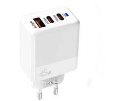 45W Snellader met PD3.0 / PPS - USB-C (Type-C) + QC 3.0 USB - Oplader Adapter - Geschikt voor telefoons, tablets etc. - wit