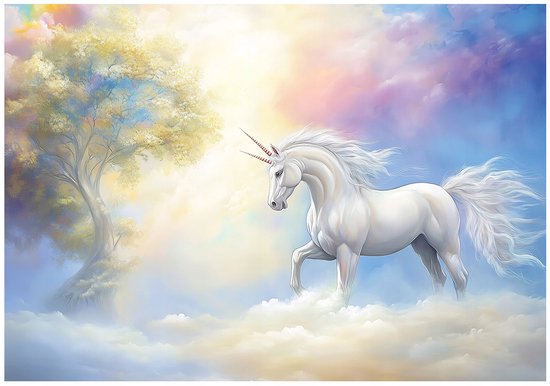 WALLARENA - Fotobehang - 400x280 cm - fotobehang voor meisjes met een eenhoorn en de lucht