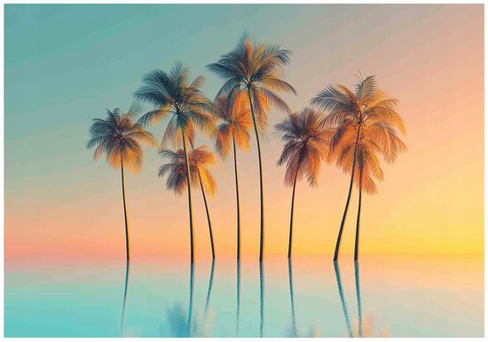 WALLARENA - Fotobehang - 200x140 cm - Palmboom zonsondergang natuur voor slaapkamer en woonkamer