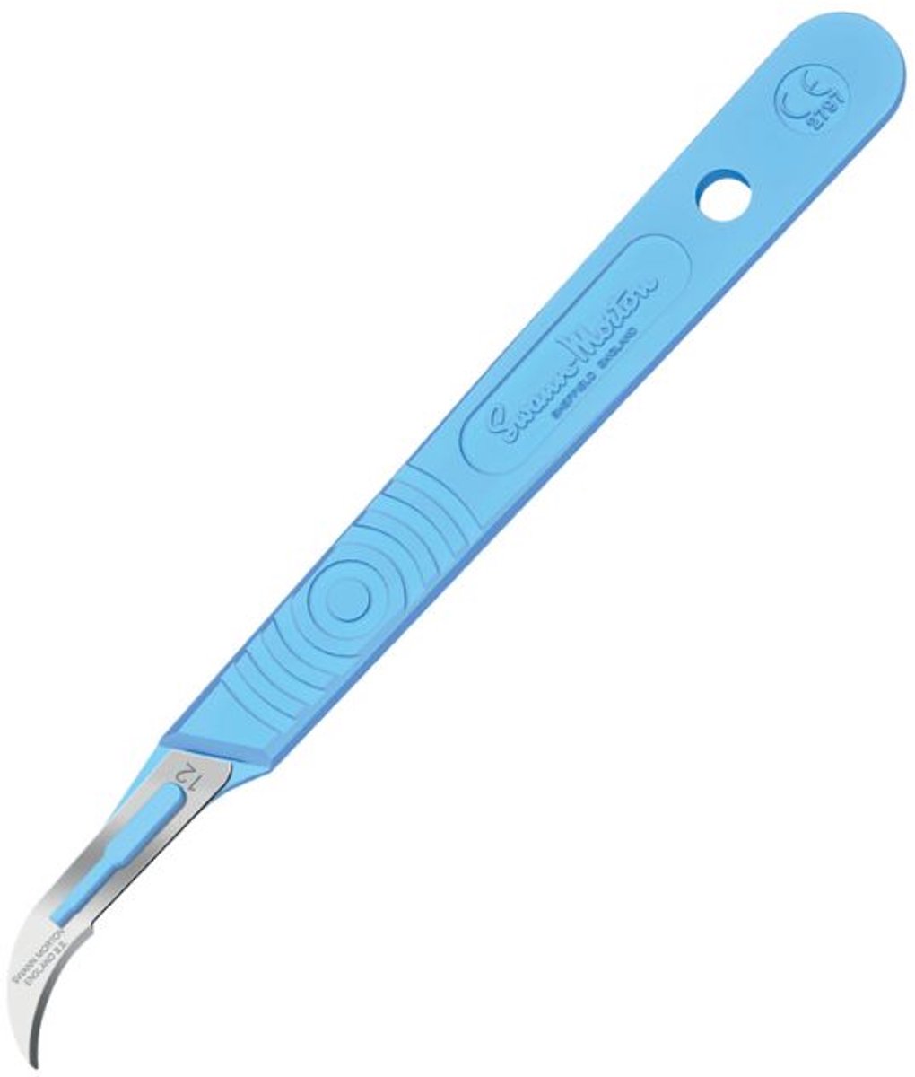 Goedkoopste Swann Morton mesjes steriel met handvat Nummer 12 Swann Morton - Lichtgroen / RVS - Kunststof handvat met RVS mesje - Disposable scalpels - Scalpelmesje inclusief handvat