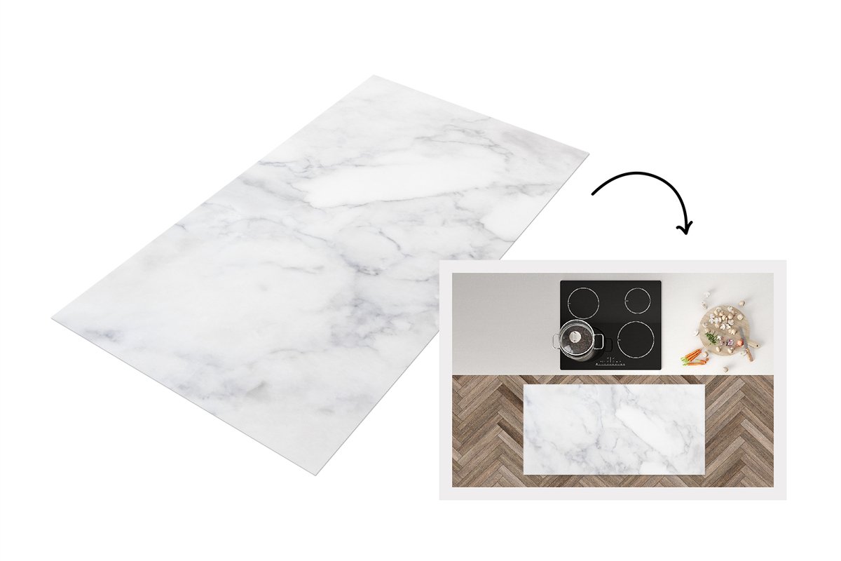 KitchenYeah Keukenloper 120x60 cm - Keukenmat vinyl Marmer - Wit - Grijs - Luxe - Marmerlook - Steen - Keukenmatten loper - Keuken vloerkleed tapijt Marmer - Steen