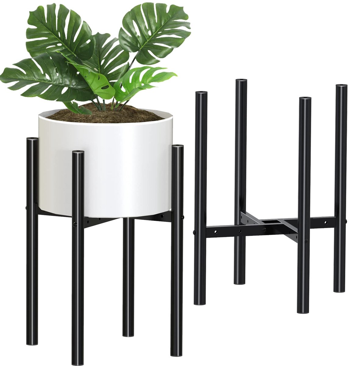 Ibenzoa® Verstelbare metalen plantenstandaard voor binnen en buiten met moderne uitstraling en vloerbescherming
