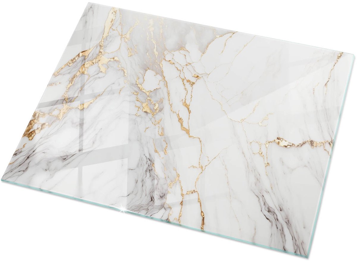 Tulup Tafelblad Glas - Elegant Geaderd Marmer Gehard Glas - 120 cm x 80 cm - Wit Glazen Tafelblad - Rechthoekig Tafelblad Glas - Gehard Glazen Tafelblad Voor de Eettafel in de Eetkamer - Glasplaat Tafel