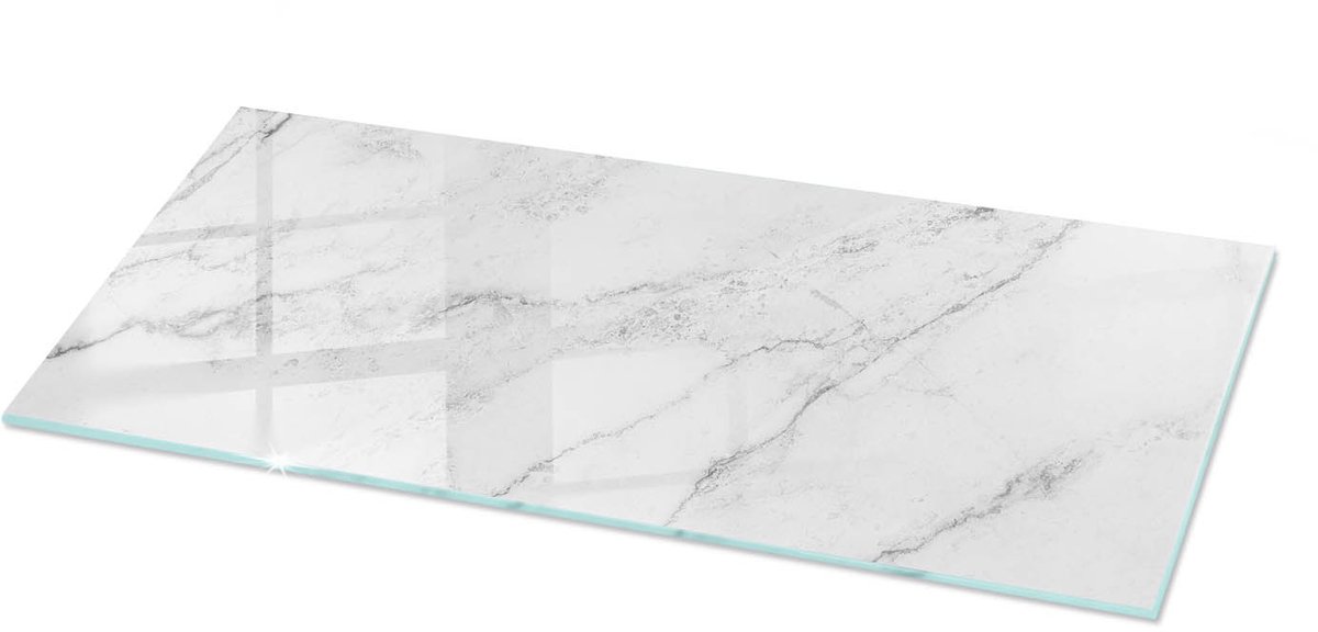 TULUP Tafelblad Glas - Marmeren Oppervlaktepatroon Veiligheidsglas - 125 cm x 50 cm - Wit Gehard Glas - Rechthoekig Tafelblad Glas - Glazen Tafelblad voor Tuin of Terrastafels - Glazen Plaat Wit Marmeren Oppervlaktepatroon
