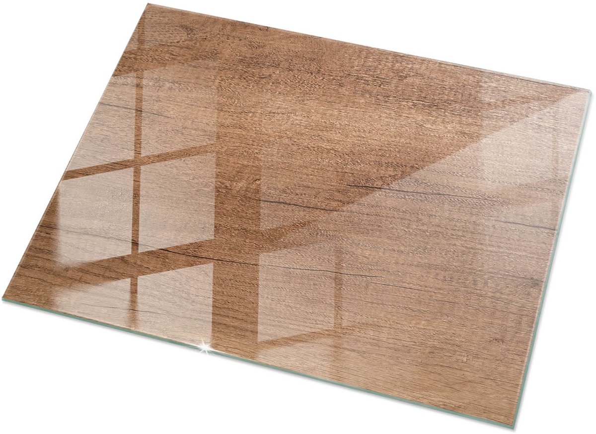 Tulup Tafelblad Glas - Natuurlijk Houtpatroon Glazen Plaat - 120 cm x 80 cm - Bruin Glasplaat Tafel - Rechthoekig Tafelblad Glas - Glazen Tafelblad Geschikt voor de Keukentafel - Gehard Glas