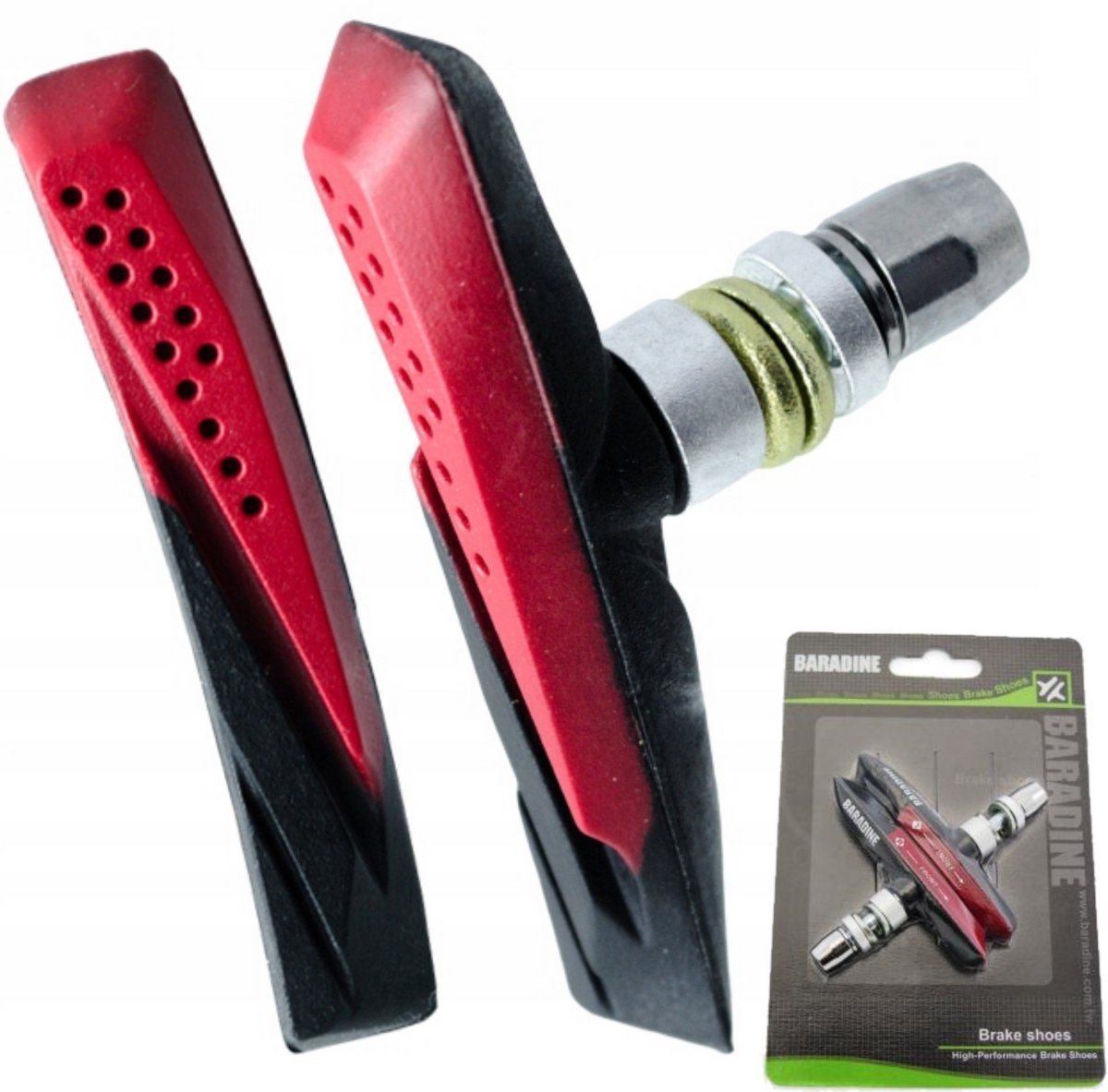 Baradine 959V - Remblokkenset - Zwart-Rood - V-Brake - 72mm