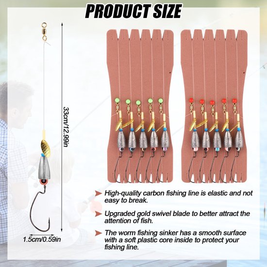 10 Stuks Texas Rig Visset - Texas Rigs Ready Kit voor Vissen - Vooraf Gemonteerde Texas Rigs met Gewichtshaak en Gemonteerde Lijn voor Zoutwater en Zoetwater Basvissen — afbeelding 2