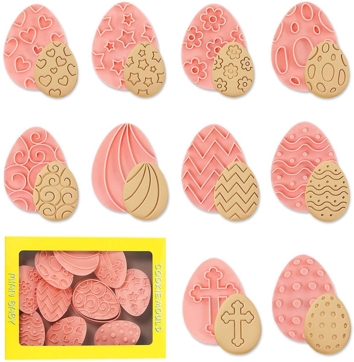 Paaskoekjesvormpjes - Set van 8 paaskoekjesvormpjes, 3D paaskoekjesvormpjes, paasei-haasjesvormpjes voor kinderen, paaskoekjesvormpjes, koekjesvormen, stempels voor zelf bakken en fondant