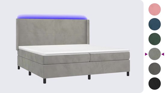 vidaXL-Boxspring-met-matras-en-LED-fluweel-lichtgrijs-200x200-cm