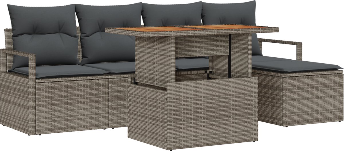 vidaXL - Tuinbank - Set - met - opslag - 6 - pcs - Grijs - Poly - rattan