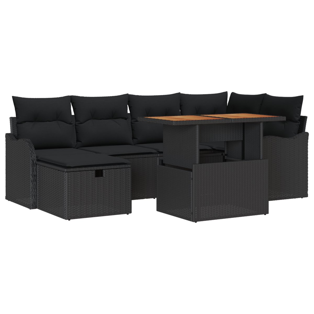 vidaXL - Tuinbank - Set - 7 - pcs - Zwart - poly - rattan