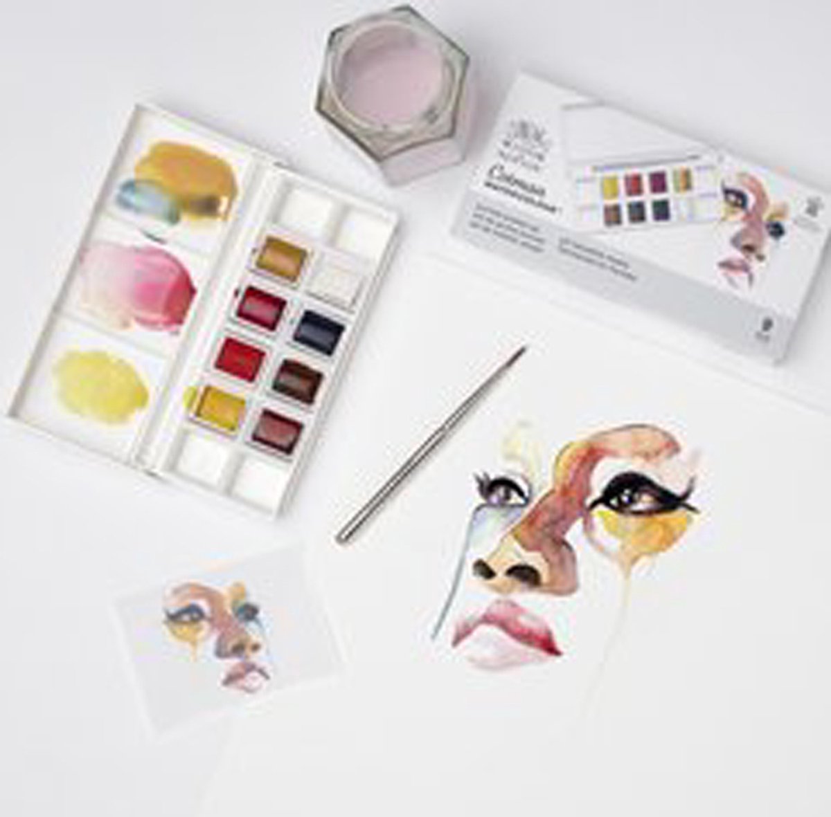 Winsor & Newton 0390670 Cotman Aquarelverf Set – Portrait Pocket Set – 8 Halve Napjes Waterverf – Compact Aquarelpalet met Penseel — afbeelding 5