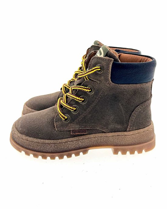 Grijze Develab halfhoge schoen met gele veters en rits.