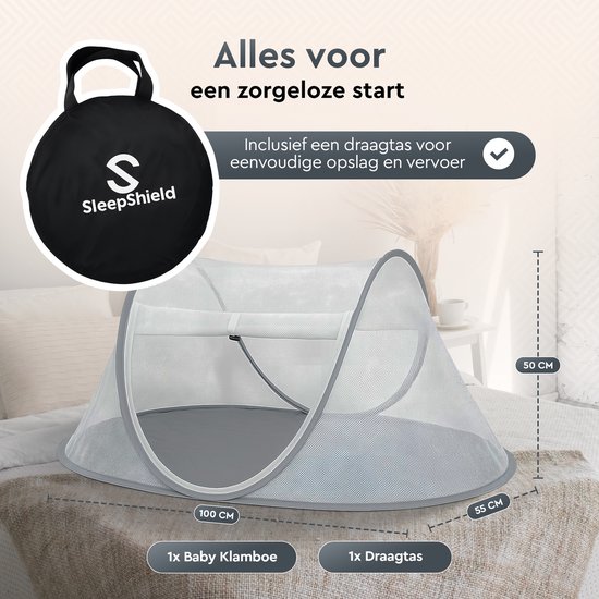 SleepShield - Baby Klamboe Tent - Pop-Up Muskietennet - Inclusief Opbergtas - 100x55x50cm - Grijs — afbeelding 4