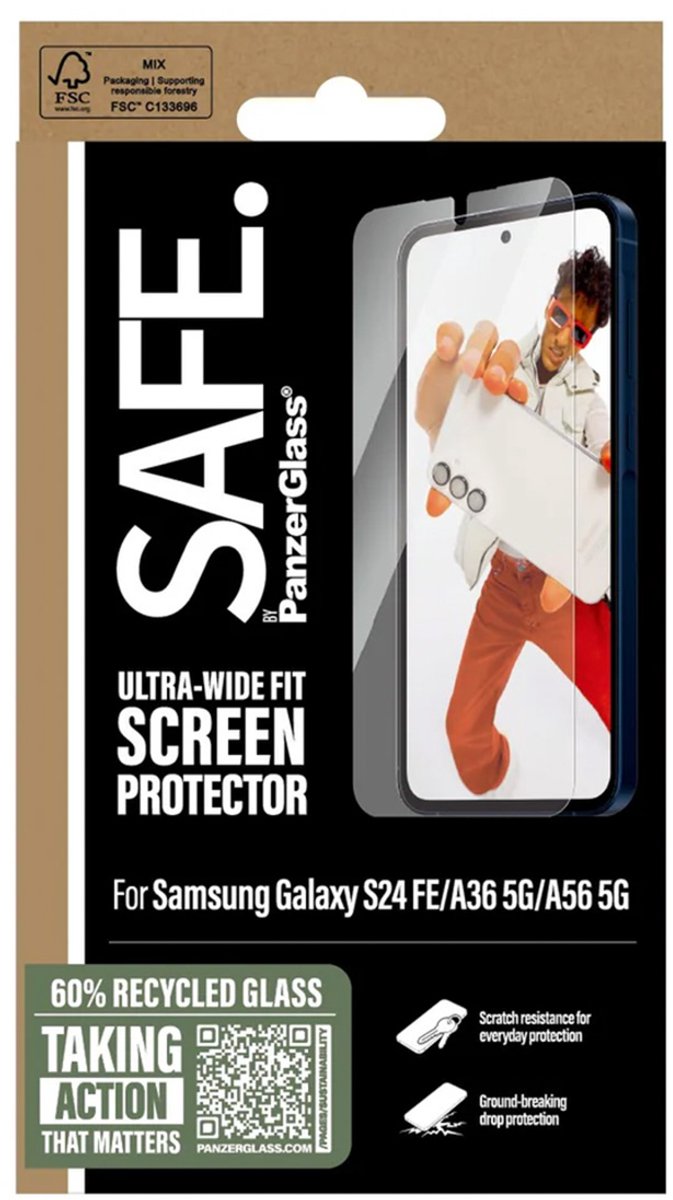SAFE by PanzerGlass Ultra-Wide Fit Screenprotector geschikt voor Samsung Galaxy S24 FE / A36 / A56