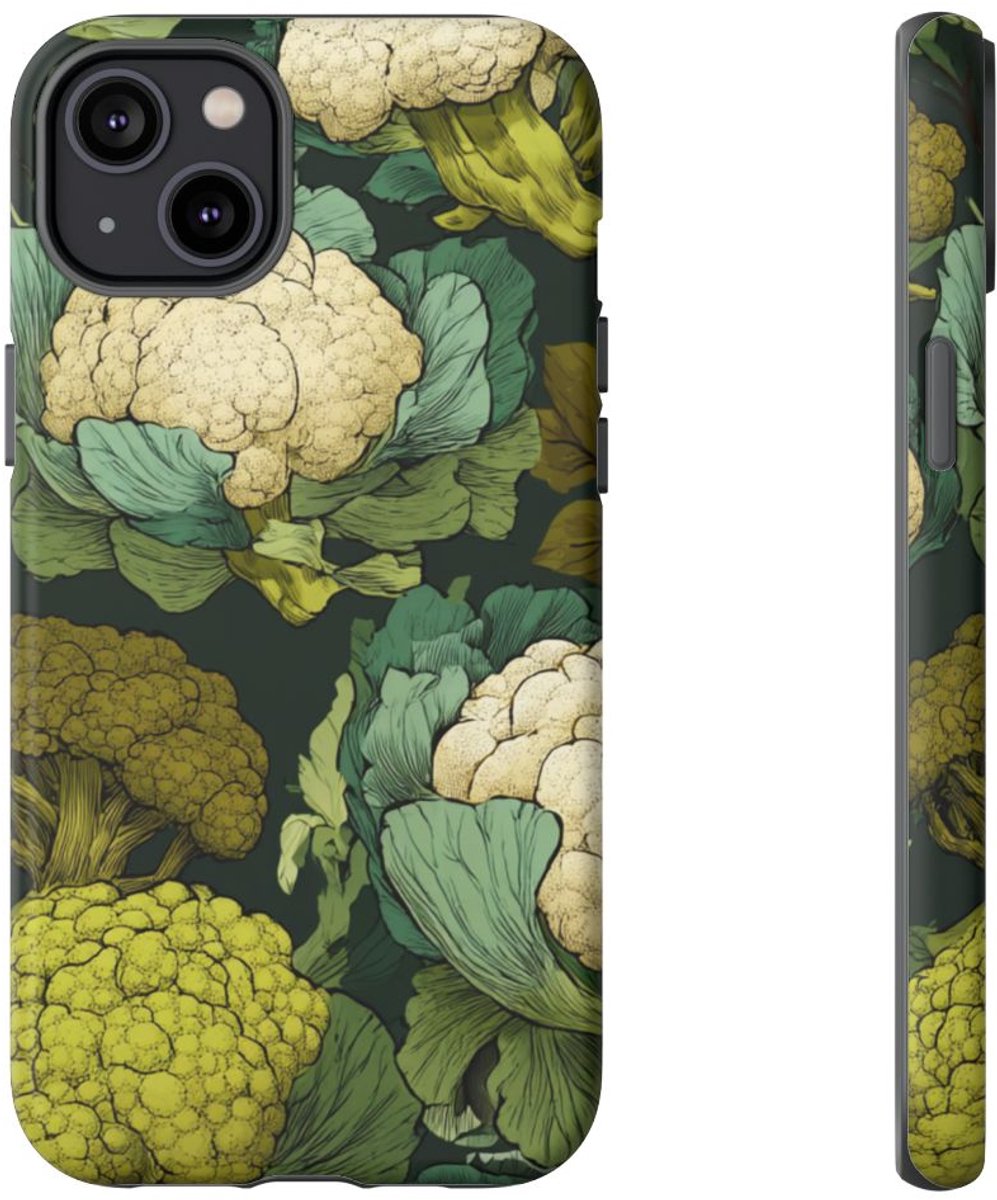 Handgetekend Broccoli- en Bloemkoolpatroon – Telefoonhoesje Geschikt voor iPhone 14 Plus
