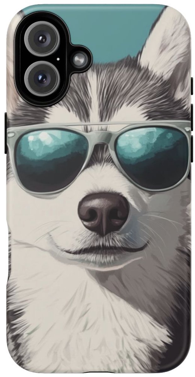 Stoere Husky met Zonnebril – Telefoonhoesje Geschikt voor iPhone 16 Plus