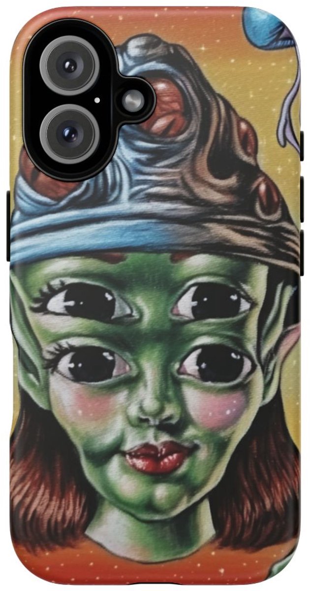 Vierogige Alien met Kosmische Elementen – Telefoonhoesje Geschikt voor iPhone 16