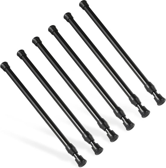Barre de tension réglable - Idéale pour Rideaux et Armoires - 6 pièces - Zwart - 30-50 cm