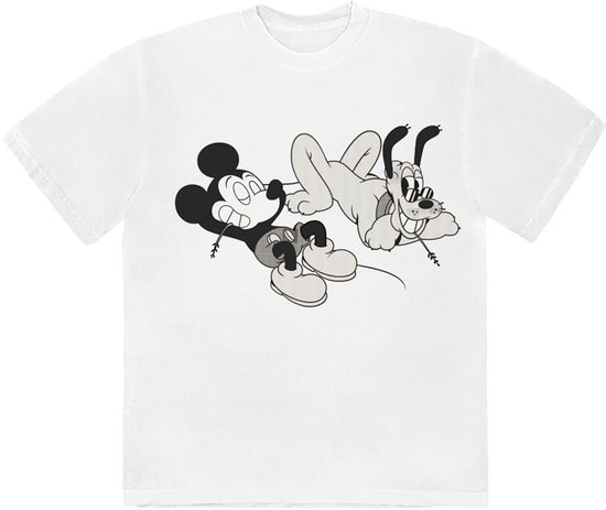 Disney - Mickey & Pluto Relax Heren T-shirt - 2XL - Wit