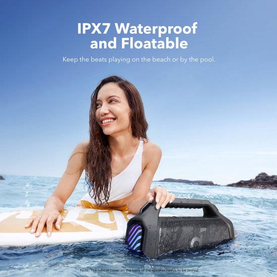 NEW soundcore Anker Boom 2 Plus Buitenluidspreker, bluetooth, 140 W, 2+2 kanalen, BassUp 2.0, 20 uur, snel opladen, IPX7-waterdicht, RGB-verlichting, USB-C, powerbank, voor kamperen, strand, tuin- Zwart van Anker — afbeelding 3
