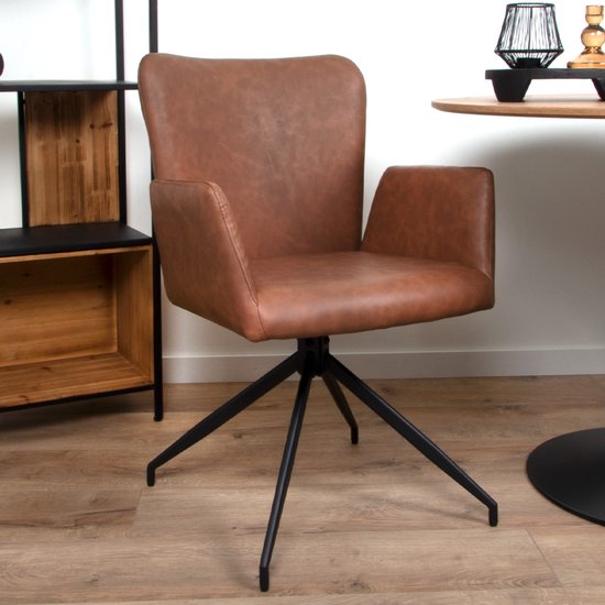 Milton & Oldbrook Chaise de salle à manger rotative en similicuir Falun Cognac