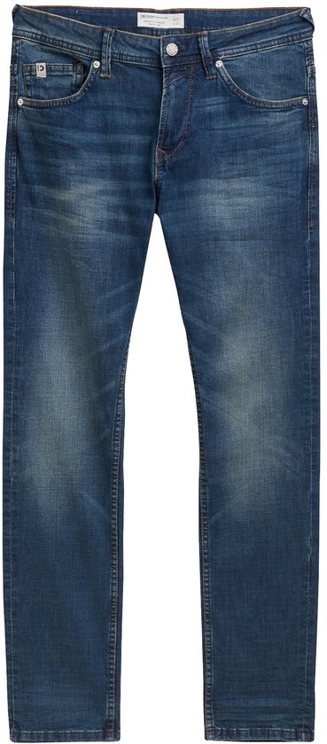 Slim fit spijkerbroek met een donkerblauwe denim wassing, recht model.