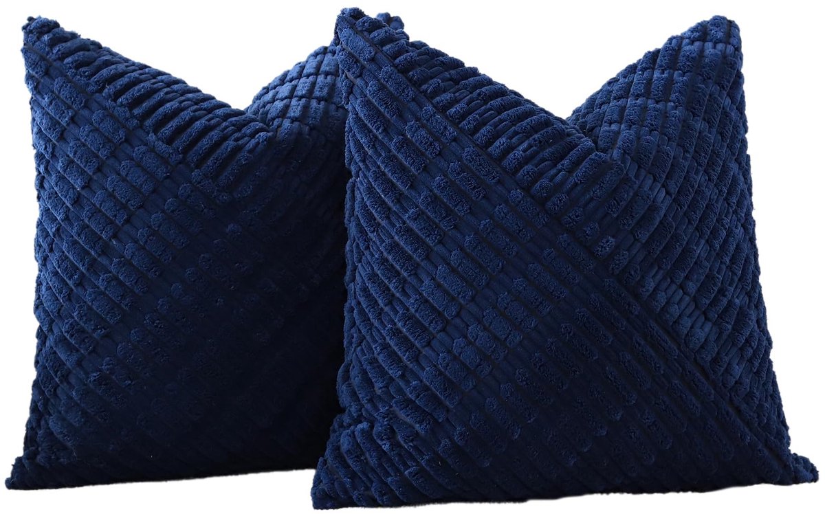 Ibenzoa Decoratieve Corduroy Kussenslopen Set van 2 - Moderne Patchwork Design, Marineblauw, 45x45 cm Donkerblauw